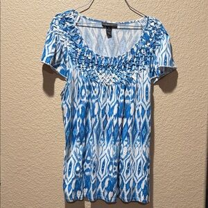 Elegant Blue Patterned Short Sleeve Top